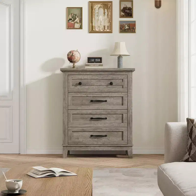 Comò a 4 cassetti per camera da letto, cassettiera alta 88,4 cm con ante, armadio portaoggetti in legno a libera installazione per soggiorno, camera da letto