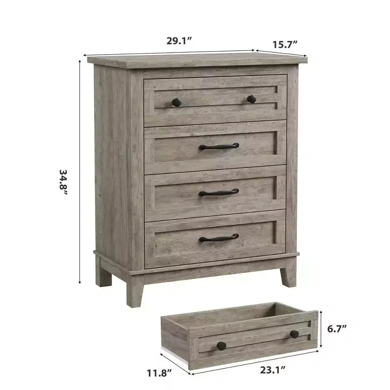 Comò a 4 cassetti per camera da letto, cassettiera alta 88,4 cm con ante, armadio portaoggetti in legno a libera installazione per soggiorno, camera da letto