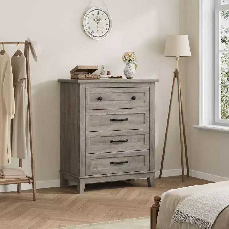 Comò a 4 cassetti per camera da letto, cassettiera alta 88,4 cm con ante, armadio portaoggetti in legno a libera installazione per soggiorno, camera da letto