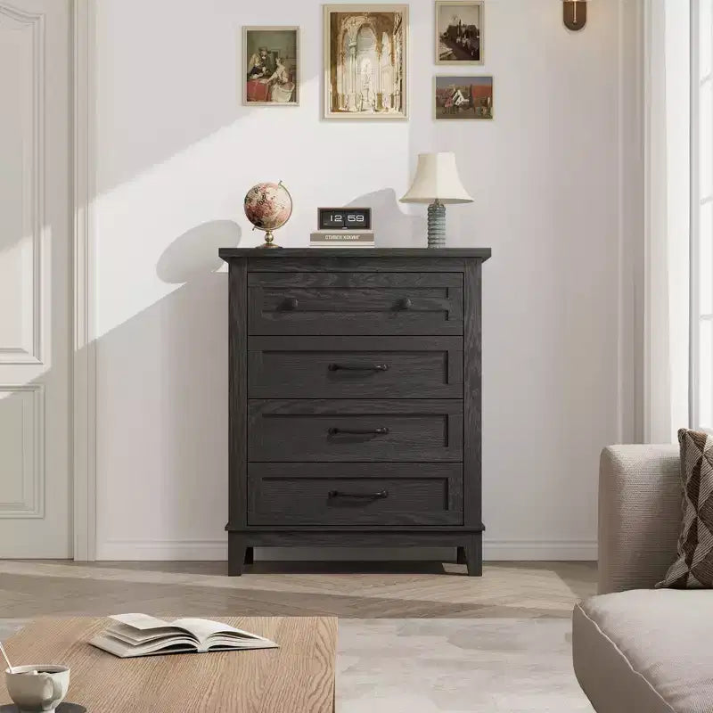 Comò a 4 cassetti per camera da letto, cassettiera alta 88,4 cm con ante, armadio portaoggetti in legno a libera installazione per soggiorno, camera da letto