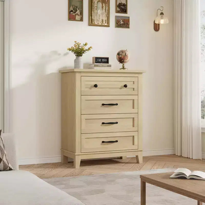 Comò a 4 cassetti per camera da letto, cassettiera alta 88,4 cm con ante, armadio portaoggetti in legno a libera installazione per soggiorno, camera da letto