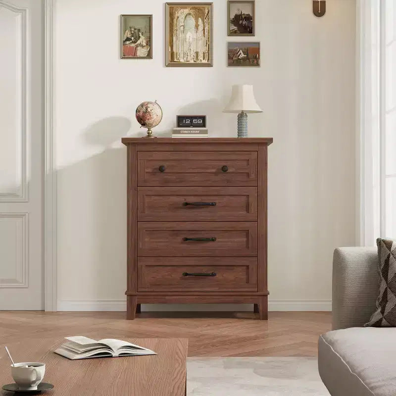 Comò a 4 cassetti per camera da letto, cassettiera alta 88,4 cm con ante, armadio portaoggetti in legno a libera installazione per soggiorno, camera da letto