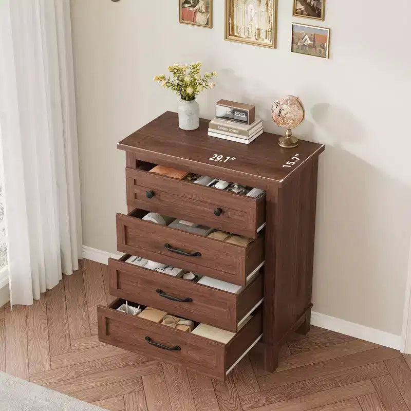 Comò a 4 cassetti per camera da letto, cassettiera alta 88,4 cm con ante, armadio portaoggetti in legno a libera installazione per soggiorno, camera da letto