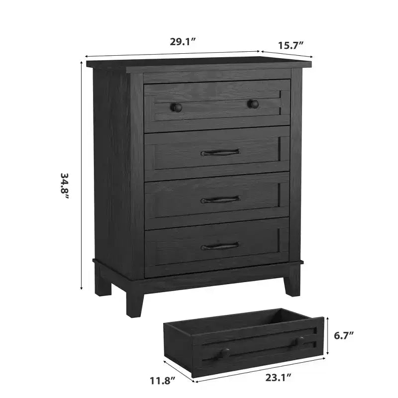 Comò a 4 cassetti per camera da letto, cassettiera alta 88,4 cm con ante, armadio portaoggetti in legno a libera installazione per soggiorno, camera da letto