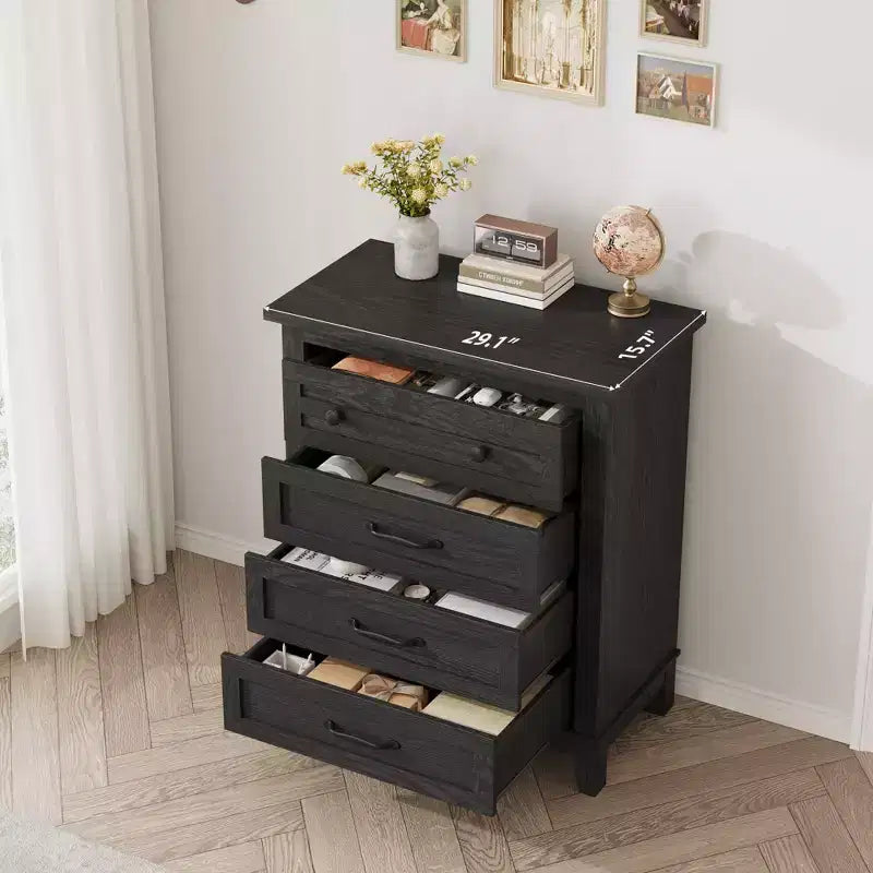 Comò a 4 cassetti per camera da letto, cassettiera alta 88,4 cm con ante, armadio portaoggetti in legno a libera installazione per soggiorno, camera da letto