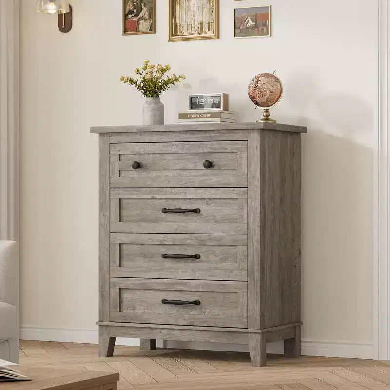 Comò a 4 cassetti per camera da letto, cassettiera alta 88,4 cm con ante, armadio portaoggetti in legno a libera installazione per soggiorno, camera da letto