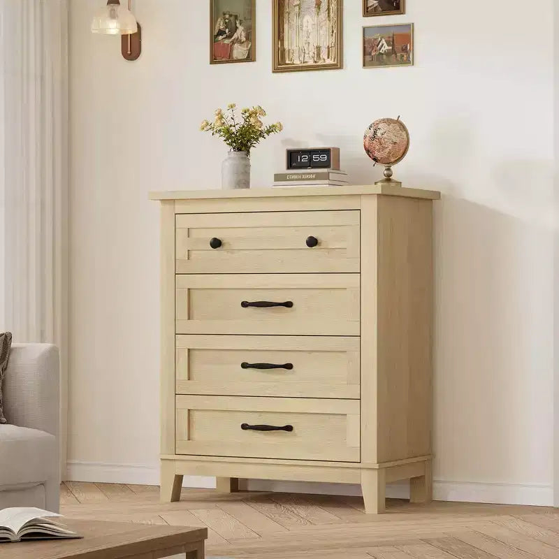 Comò a 4 cassetti per camera da letto, cassettiera alta 88,4 cm con ante, armadio portaoggetti in legno a libera installazione per soggiorno, camera da letto
