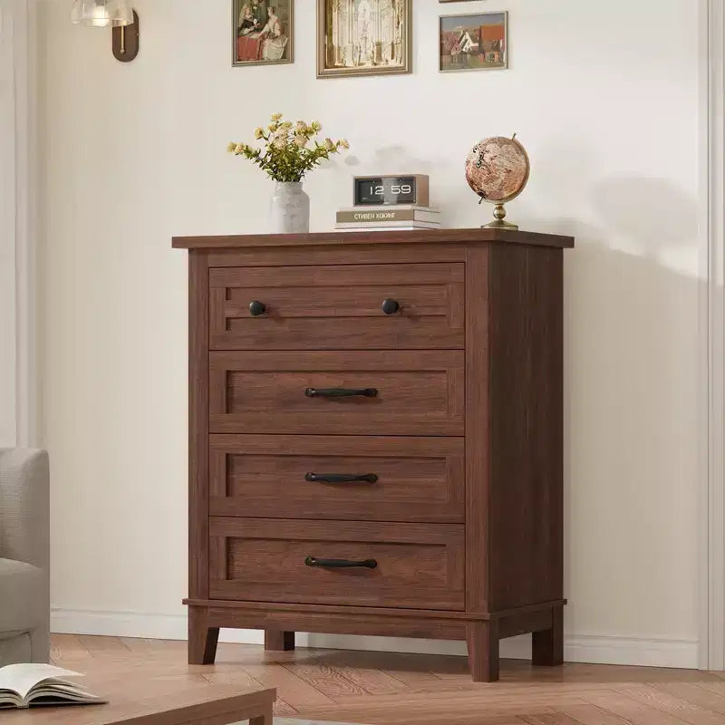Comò a 4 cassetti per camera da letto, cassettiera alta 88,4 cm con ante, armadio portaoggetti in legno a libera installazione per soggiorno, camera da letto