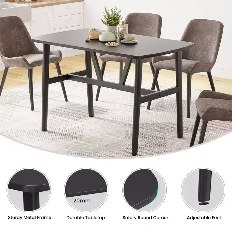 PexFix Tavolo da pranzo 47 per 4-6 persone, tavolo da cucina in legno, tavolo da pranzo moderno con robusto telaio in metallo per sala da pranzo, cucina, nero