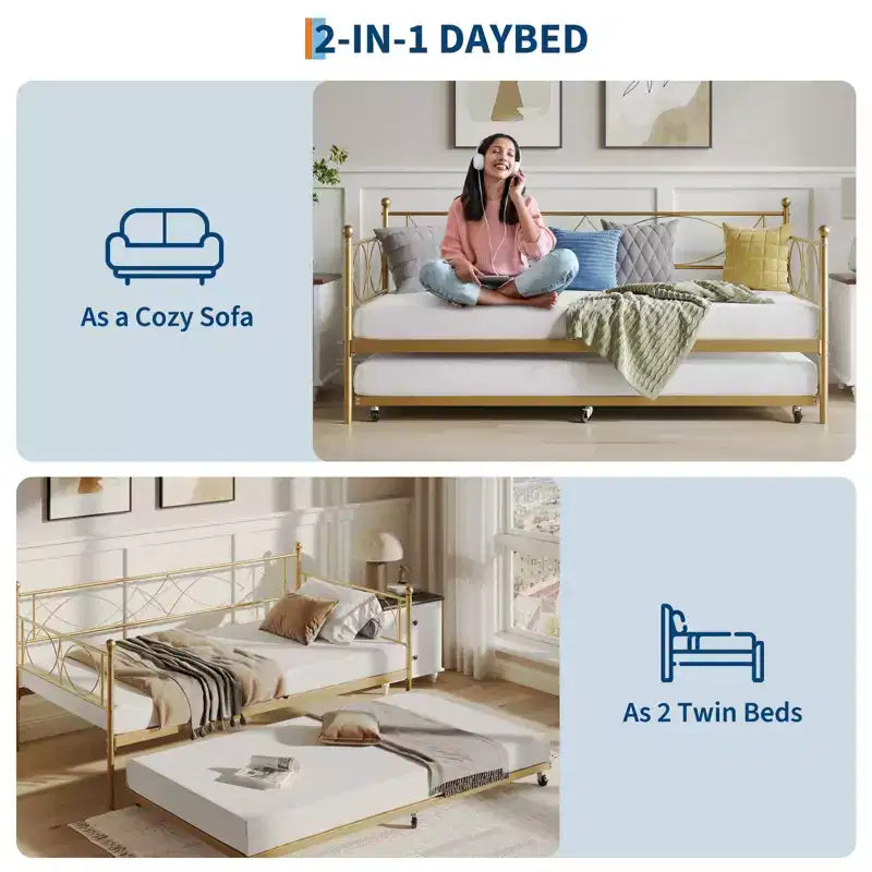 Divano letto singolo con letto estraibile, set divano letto e letto estraibile, struttura divano letto con supporto a doghe in acciaio