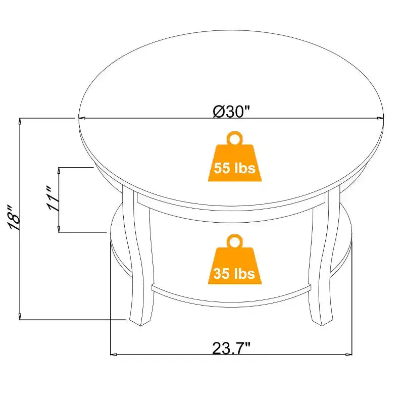 Tavolino da Caffè Rotondo, Tavolino Laterale a 2 Livelli con Gambe in Legno, Tavolino da Salotto per Soggiorno, Sala Ricevimento, Camere da Letto, Appartamenti, Monolocali