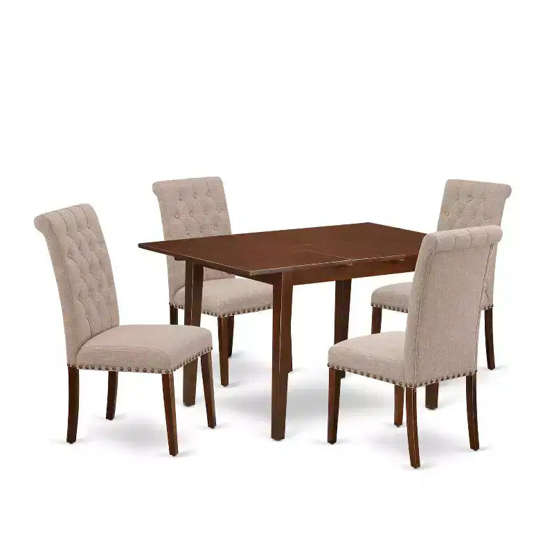 Sedie da pranzo rettangolari in lino HomeStock con finitura mogano