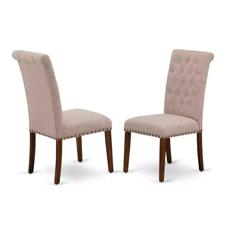 Sedie da pranzo rettangolari in lino HomeStock con finitura mogano