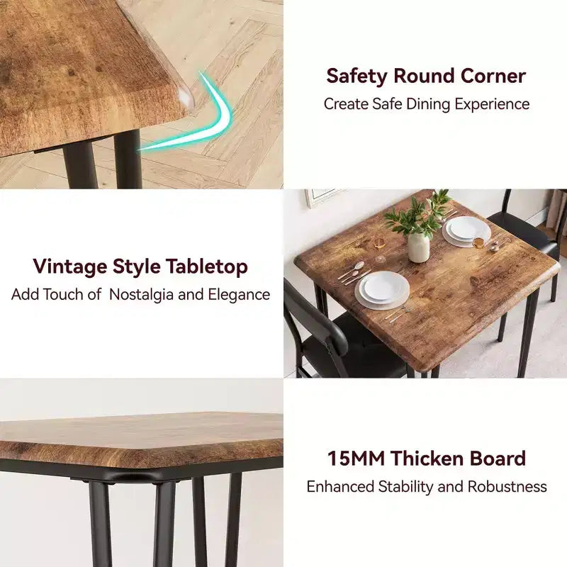 Set tavolo da pranzo Saluemeuble per 2 persone, set da pranzo da cucina di 3 pezzi, set tavolo da pranzo con 2 sedie imbottite per piccole stanze, cucine, appartamenti