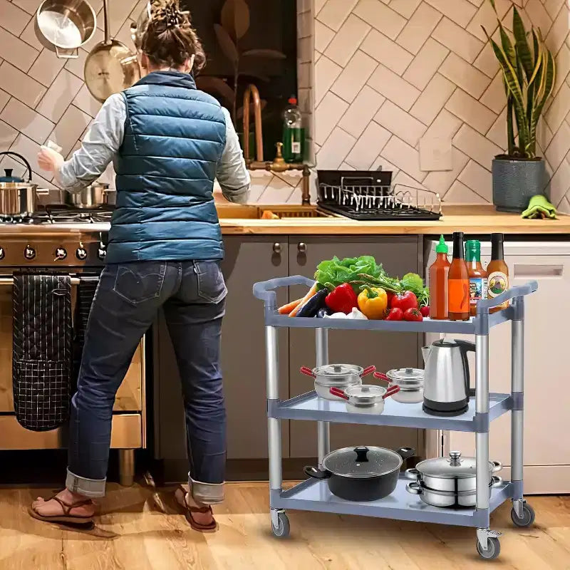Carrello di Servizio Commerciale Multifunzionale a 3 Livelli GustoWave con Ruote per Cucina, Bar, Ufficio