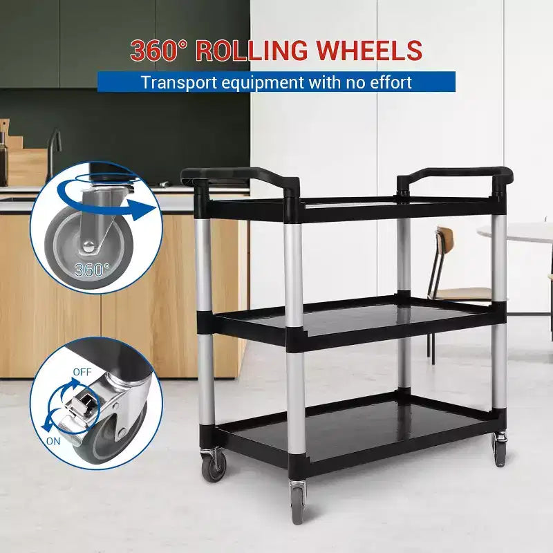 Carrello di Servizio Commerciale Multifunzionale a 3 Livelli GustoWave con Ruote per Cucina, Bar, Ufficio