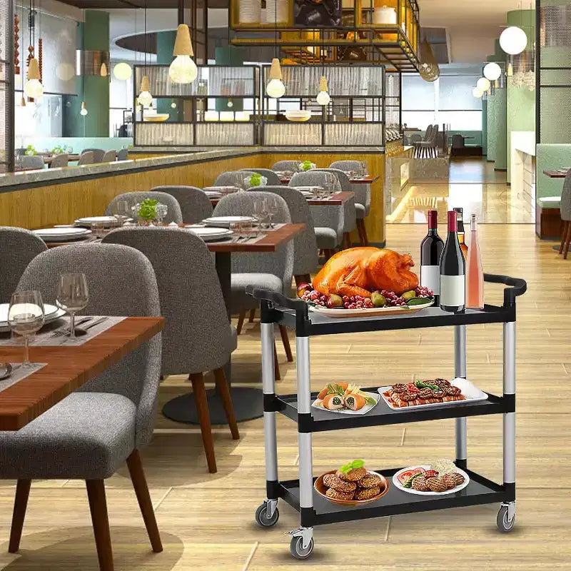 Carrello di Servizio Commerciale Multifunzionale a 3 Livelli GustoWave con Ruote per Cucina, Bar, Ufficio