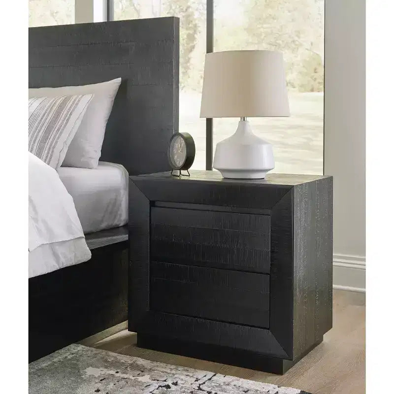 Londer comodino con ricarica e due cassetti - Comodino moderno stile farmhouse nero