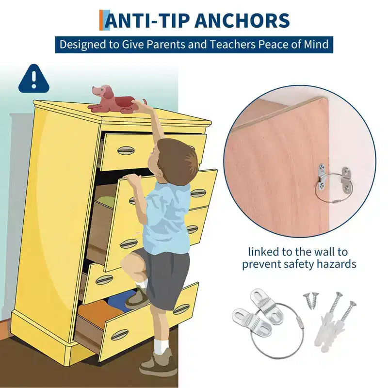 Cubi Organizer TROPOW con 2 Sistemi Antirovesciamento, 4 Rotelle e 2 Scatole per Casa, Scuola, Asilo Nido, Naturale