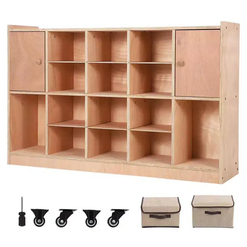 Cubi Organizer TROPOW con 2 Sistemi Antirovesciamento, 4 Rotelle e 2 Scatole per Casa, Scuola, Asilo Nido, Naturale