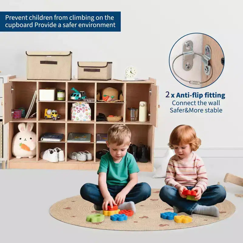 Cubi Organizer TROPOW con 2 Sistemi Antirovesciamento, 4 Rotelle e 2 Scatole per Casa, Scuola, Asilo Nido, Naturale