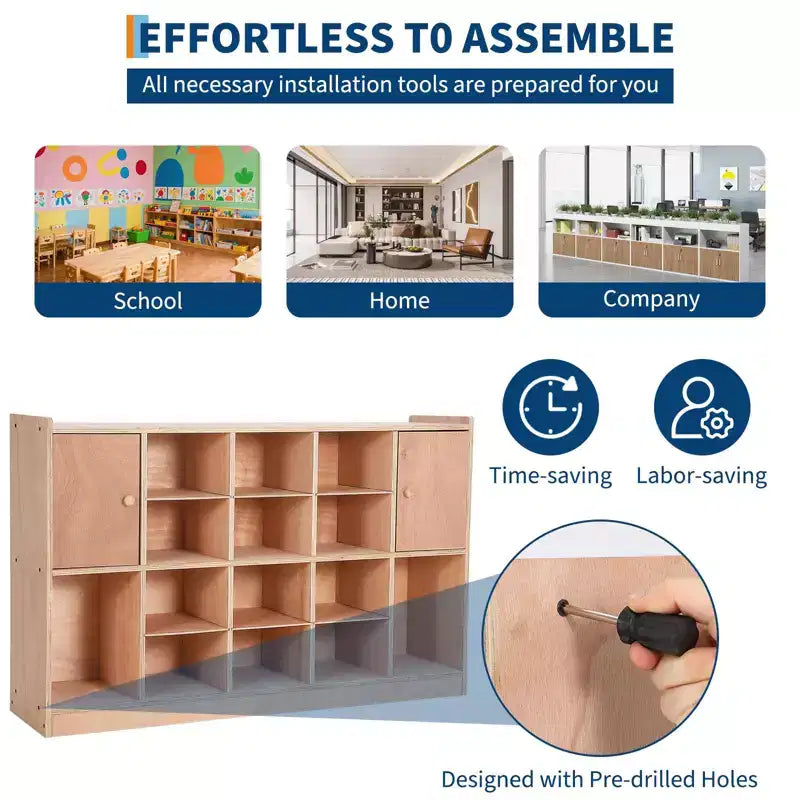 Cubi Organizer TROPOW con 2 Sistemi Antirovesciamento, 4 Rotelle e 2 Scatole per Casa, Scuola, Asilo Nido, Naturale