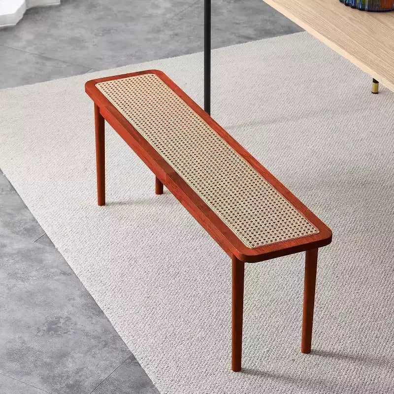 Panca da ingresso Acekool 47 in legno massiccio con superficie in rattan, angoli arrotondati, struttura robusta per soggiorno, camera da letto, corridoio, finitura noce