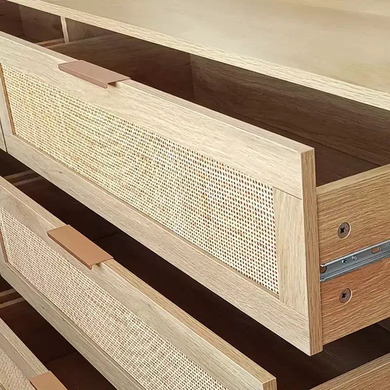 Okak Armadietto portaoggetti in rattan a 6 cassetti, design moderno naturale 51,18", carico superiore 50 libbre e 20 libbre per cassetto, ideale per camera da letto e soggiorno