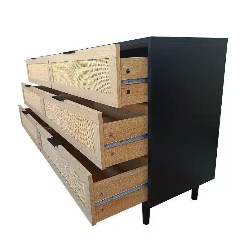 Okak Armadietto portaoggetti in rattan a 6 cassetti, design moderno naturale 51,18", carico superiore 50 libbre e 20 libbre per cassetto, ideale per camera da letto e soggiorno