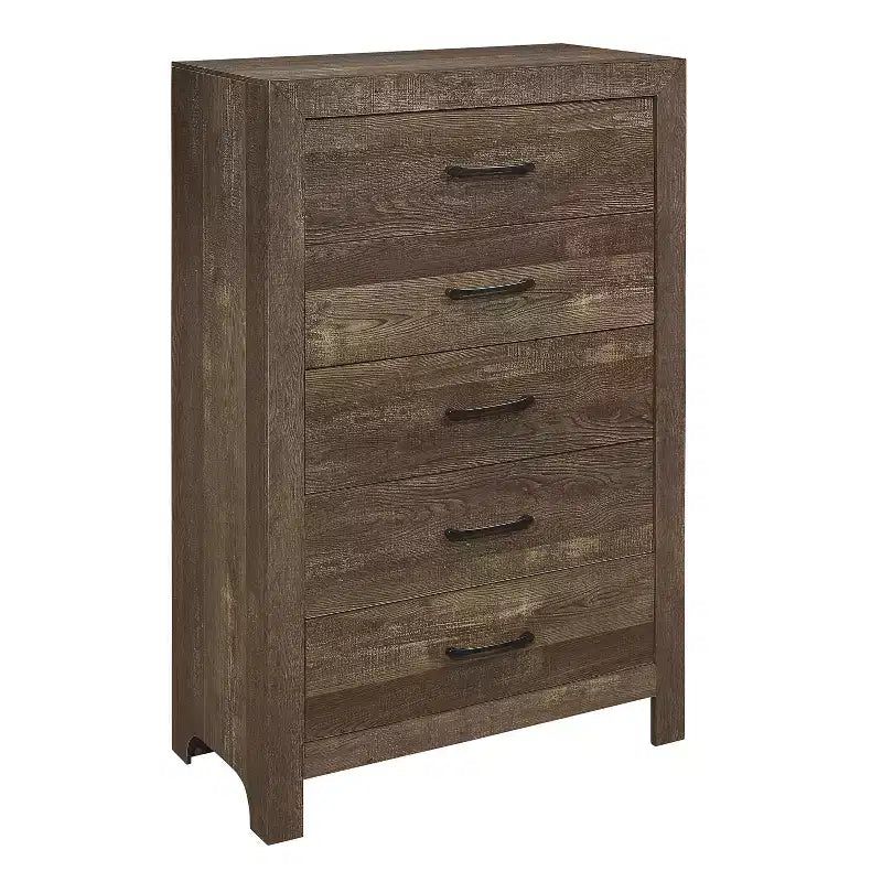 Comodino Okak in Stile Rustico con 2/5 cassetti e Ferramenta in Metallo Nero, Cassettiera in Legno per Camera da Letto