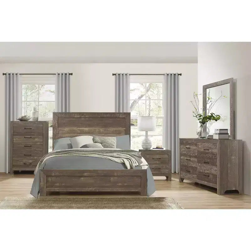 Comodino Okak in Stile Rustico con 2/5 cassetti e Ferramenta in Metallo Nero, Cassettiera in Legno per Camera da Letto