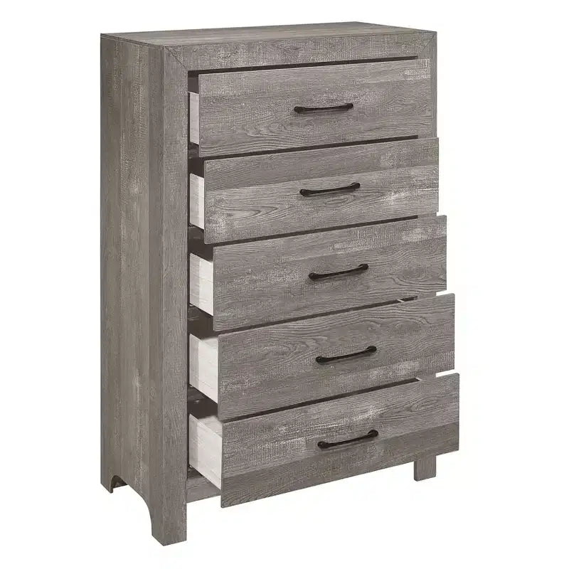 Comodino Okak in Stile Rustico con 2/5 cassetti e Ferramenta in Metallo Nero, Cassettiera in Legno per Camera da Letto