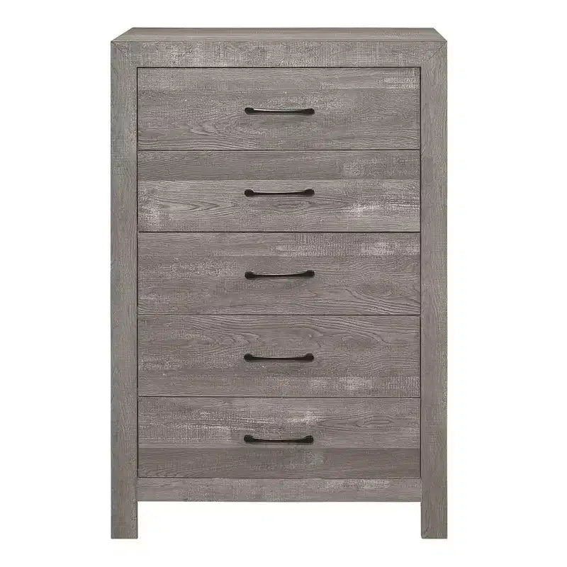 Comodino Okak in Stile Rustico con 2/5 cassetti e Ferramenta in Metallo Nero, Cassettiera in Legno per Camera da Letto