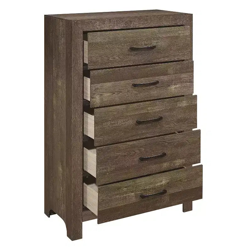 Okak Farmhouse Style 2/5-Drawer Nightstand with Black Metal Hardware, Wood Chest for Bedroom