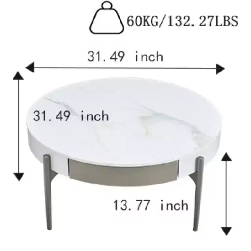 Tavolino da Caffè Rotondo Baldwin Modern 32 in Ceramica con Cassetti e Gambe in Metallo