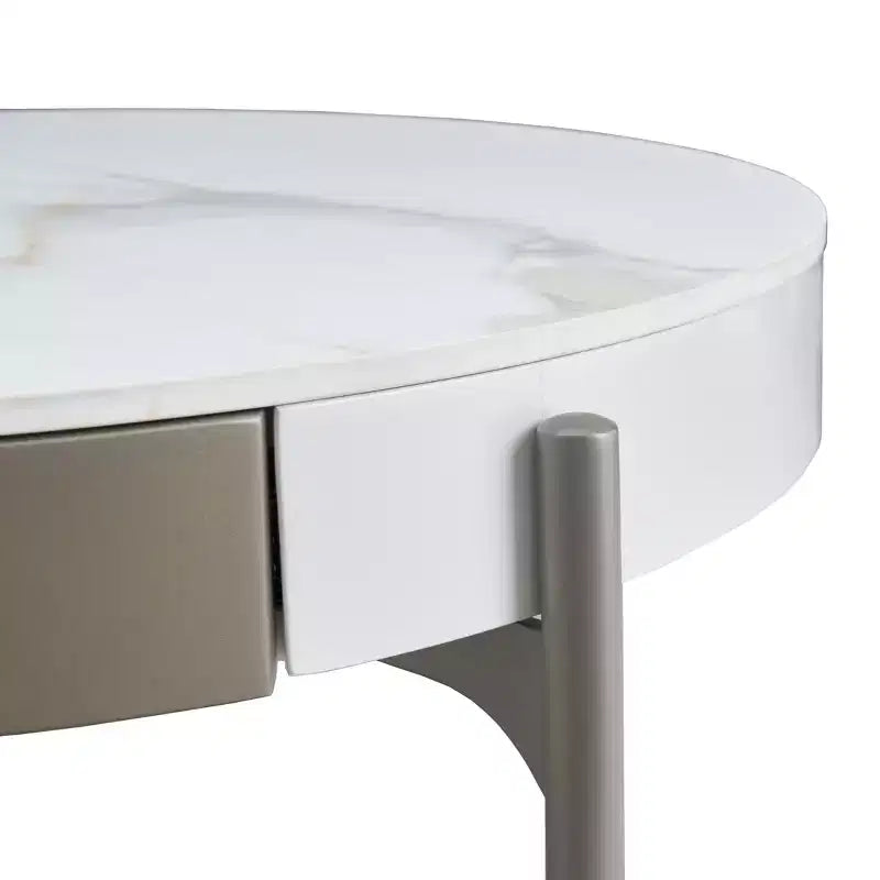 Tavolino da Caffè Rotondo Baldwin Modern 32 in Ceramica con Cassetti e Gambe in Metallo