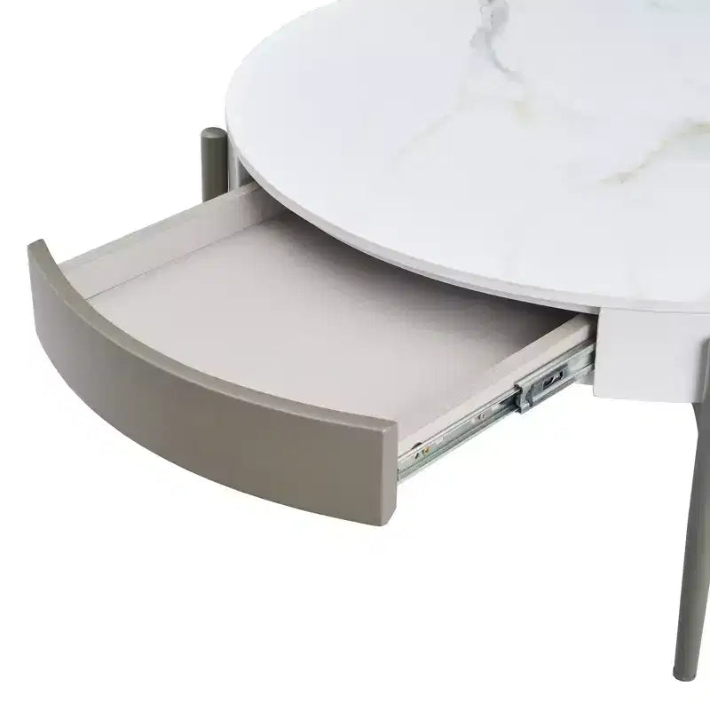 Tavolino da Caffè Rotondo Baldwin Modern 32 in Ceramica con Cassetti e Gambe in Metallo