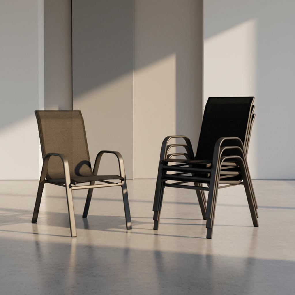 4 PCS Stackable Dining Chairs, Stacking Chairs with Breathable Textilene Fabric & Metal Frame, Outdoor Dinning Seats for Patio, Deck, Backyard