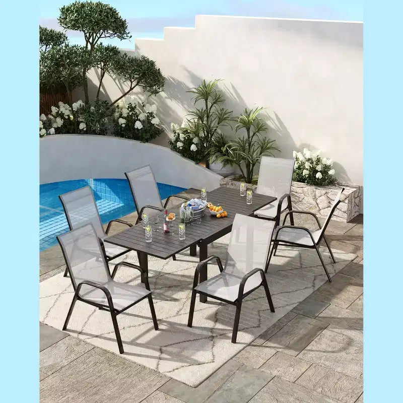 Sedie da Pranzo Impilabili, Sedie Impilabili con Tessuto Textilene Traspirante e Struttura in Metallo, Sedie da Pranzo per Esterno per Patio, Terrazza, Giardino