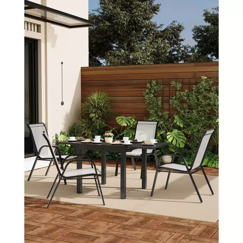 Sedie da Pranzo Impilabili, Sedie Impilabili con Tessuto Textilene Traspirante e Struttura in Metallo, Sedie da Pranzo per Esterno per Patio, Terrazza, Giardino