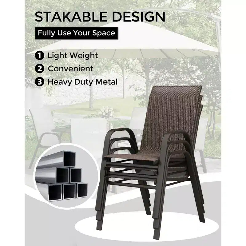 Sedie da Pranzo Impilabili, Sedie Impilabili con Tessuto Textilene Traspirante e Struttura in Metallo, Sedie da Pranzo per Esterno per Patio, Terrazza, Giardino