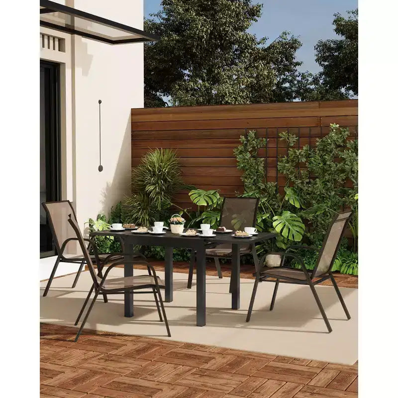 Stackable Dining Chairs, Stacking Chairs with Breathable Textilene Fabric & Metal Frame, Outdoor Dinning Seats for Patio, Deck, Backyard