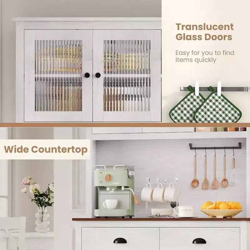 Dispensa con cassetti e ripiani regolabili, Mobile da cucina indipendente alto 180 cm con supporto per microonde, Mobile a credenza