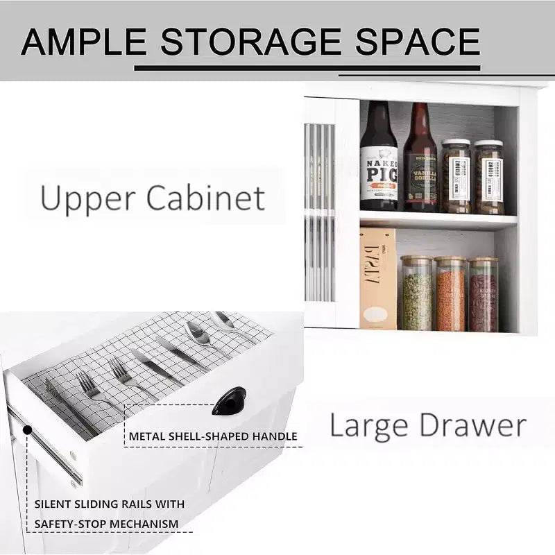 Dispensa con cassetti e ripiani regolabili, Mobile da cucina indipendente alto 180 cm con supporto per microonde, Mobile a credenza