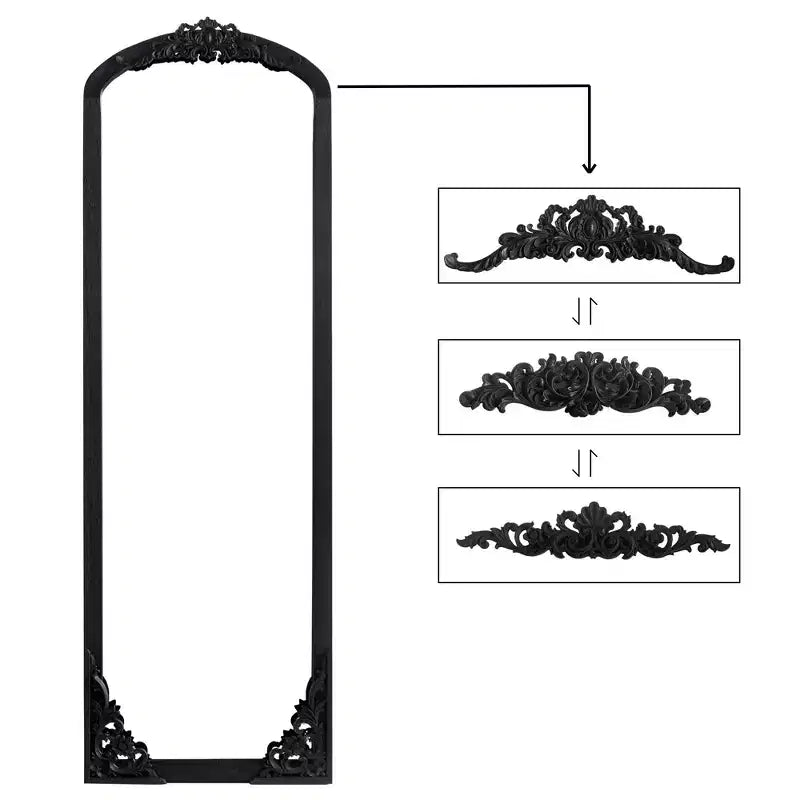 Specchio a figura intera PexFix da 30 pollici L x 69 pollici A, rustico ad arco, con cornice in legno massello, intagliato fai da te, colore nero
