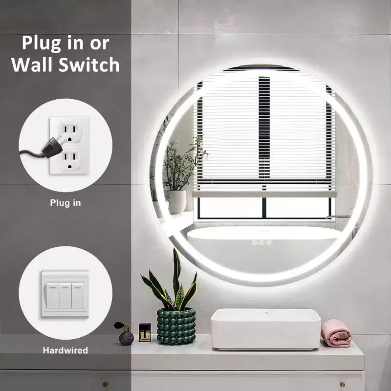 Maxax Specchio rotondo da bagno moderno senza cornice con LED, antiappannamento, luci dimmerabili e a prova di frantumazione