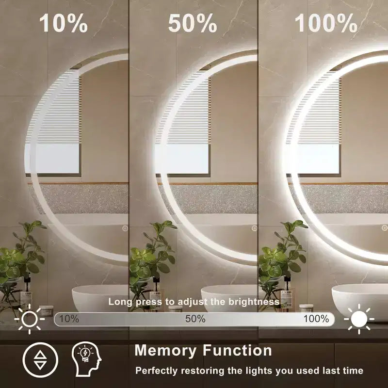 Maxax Specchio rotondo da bagno moderno senza cornice con LED, antiappannamento, luci dimmerabili e a prova di frantumazione