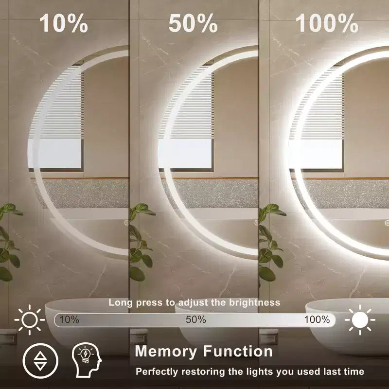 Maxax Specchio rotondo da bagno moderno senza cornice con LED, antiappannamento, luci dimmerabili e a prova di frantumazione