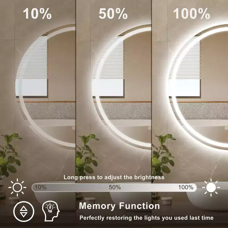 Maxax Specchio rotondo da bagno moderno senza cornice con LED, antiappannamento, luci dimmerabili e a prova di frantumazione