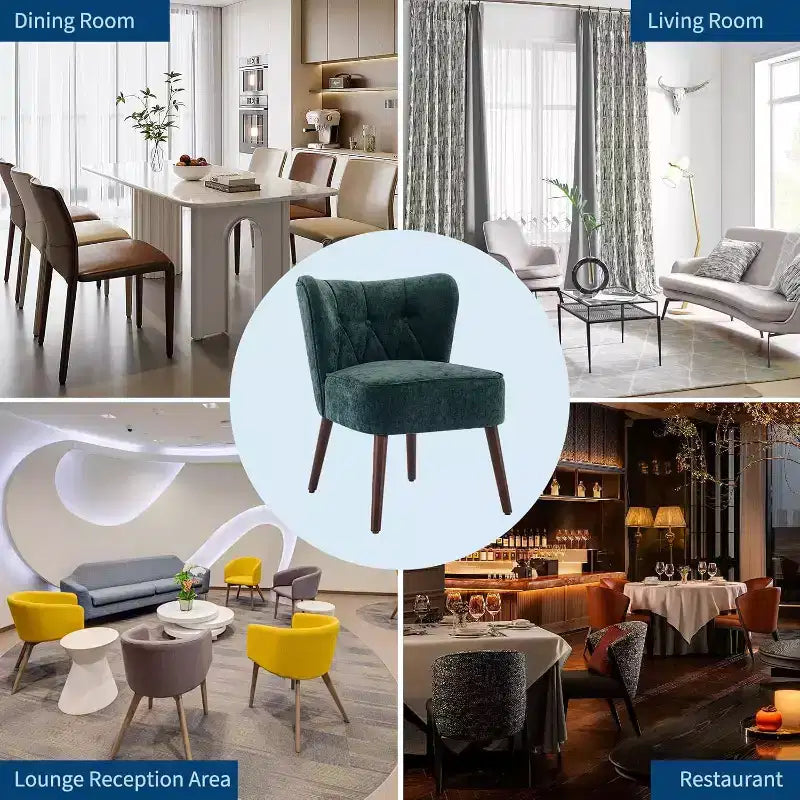 Acekool Modern Armless Chair - Plush Velvet Upholstery with Wooden Legs (Multiple Colors)
